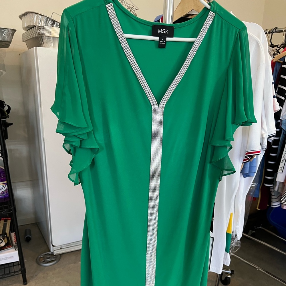 MSK Green Mini Dress with Silver Accents